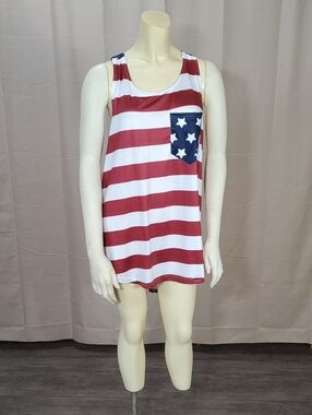 Women's Red & White Striped Tank Top with Star Pocket